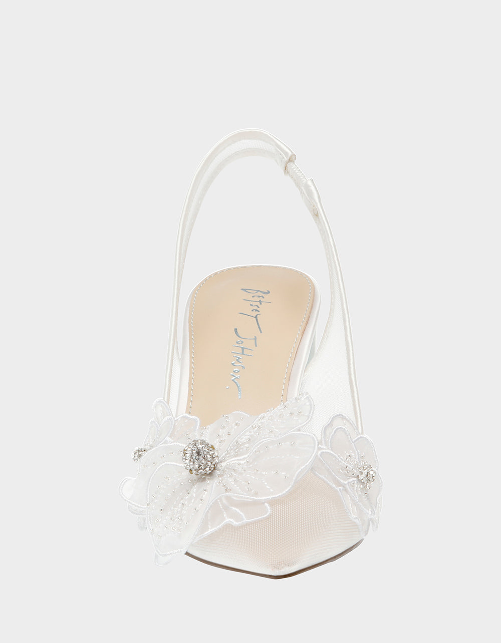 Floral Mesh Slingback Heels with Chunky Heel | PETRA Ivory