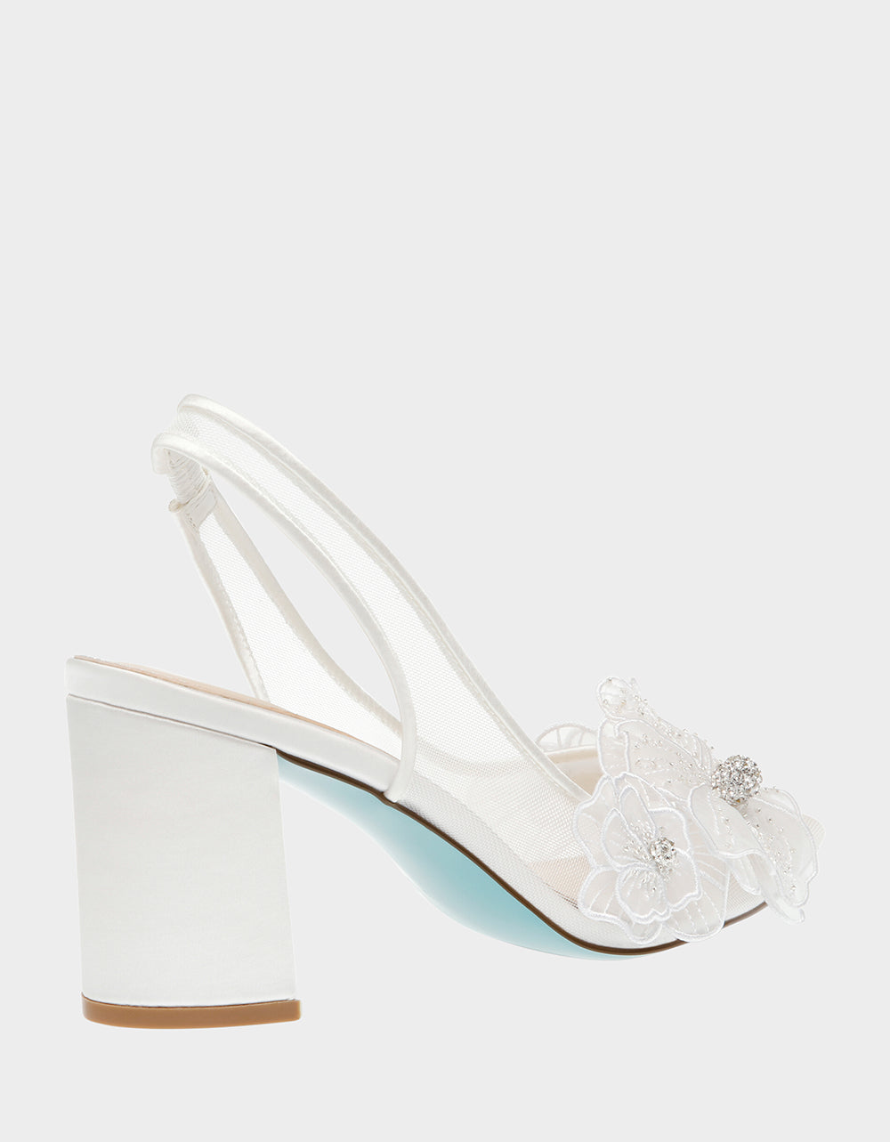 Floral Mesh Slingback Heels with Chunky Heel | PETRA Ivory