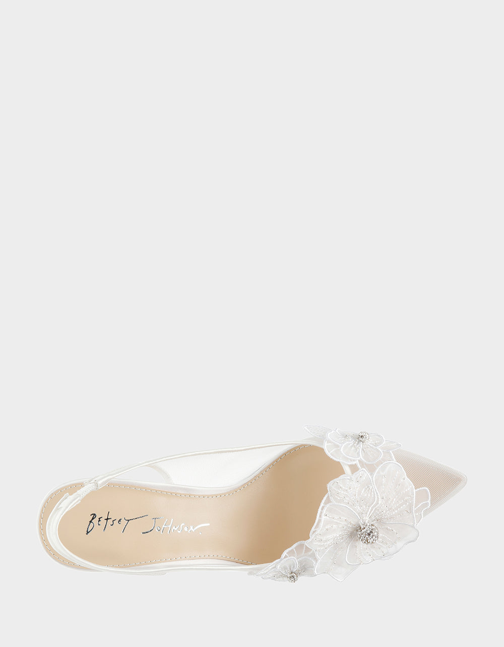 Floral Mesh Slingback Heels with Chunky Heel | PETRA Ivory