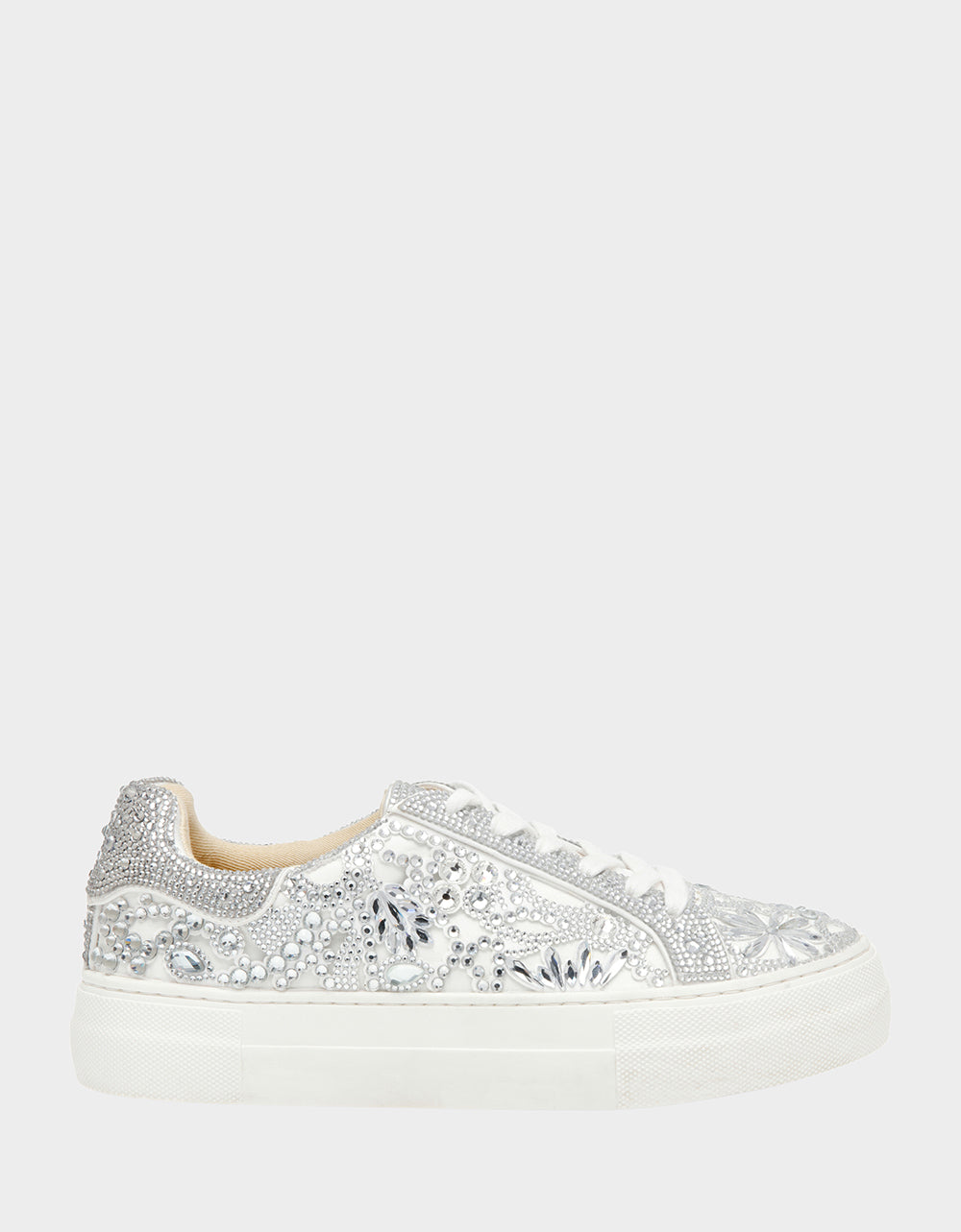 Rhinestone Sneakers with Platform & Lace-Up Closure | REILY White