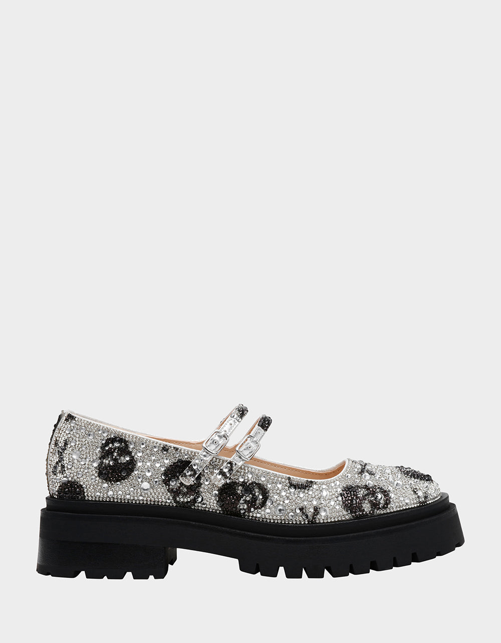Rhinestone Mary Jane Loafers with Lug Sole & Buckle Closure | RICO Silver