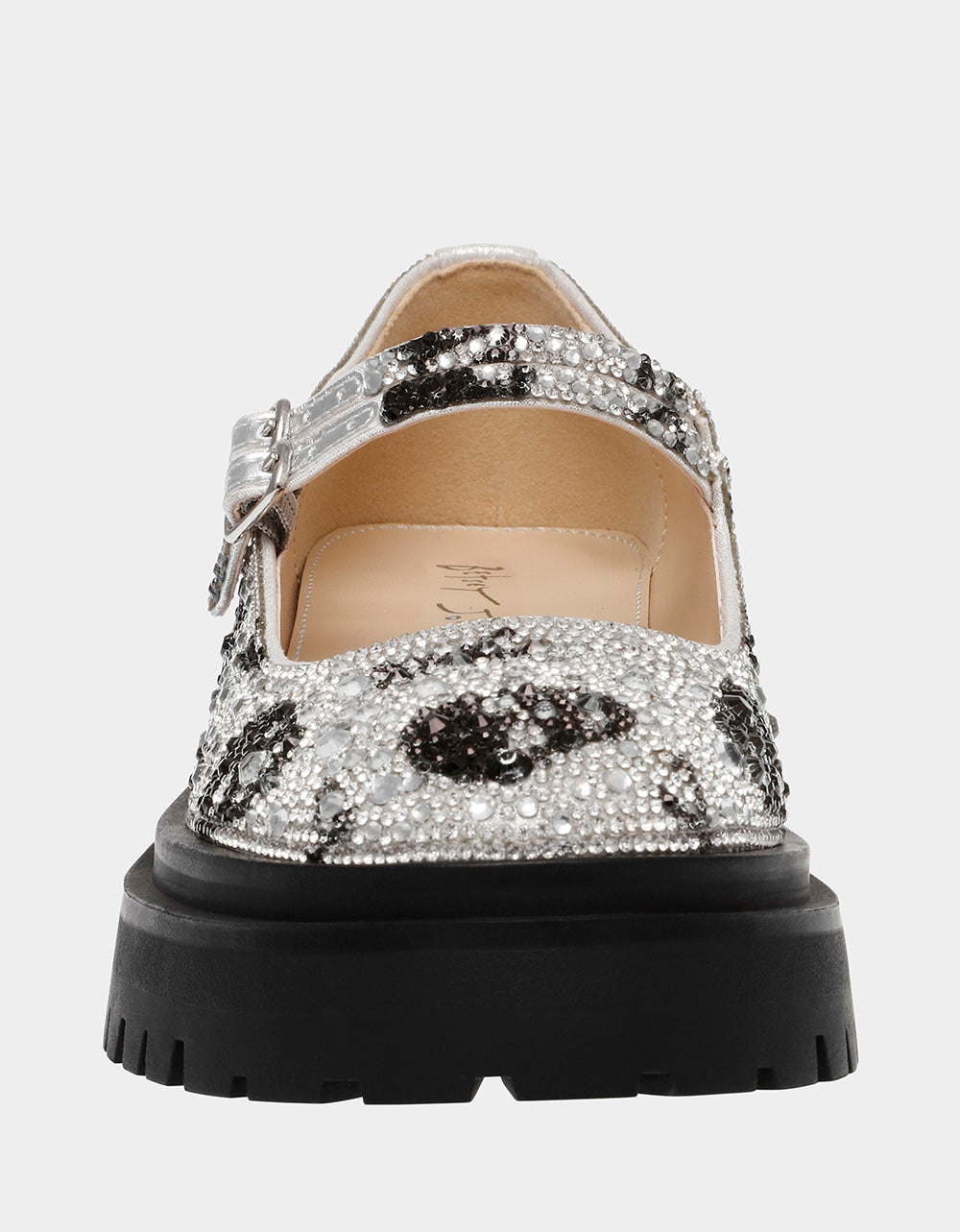 Rhinestone Mary Jane Loafers with Lug Sole & Buckle Closure | RICO Silver