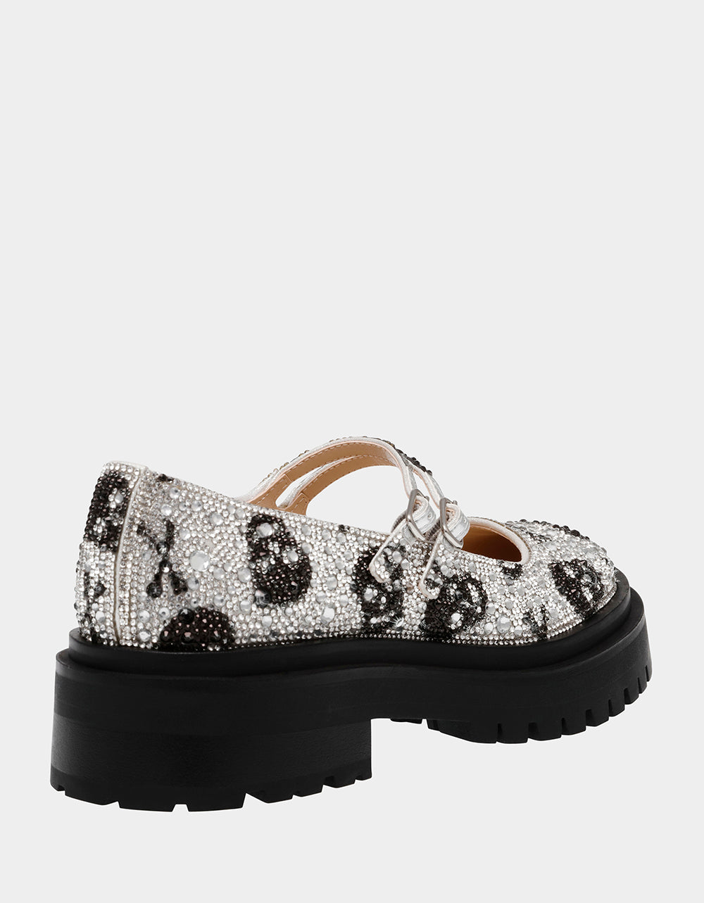 Rhinestone Mary Jane Loafers with Lug Sole & Buckle Closure | RICO Silver