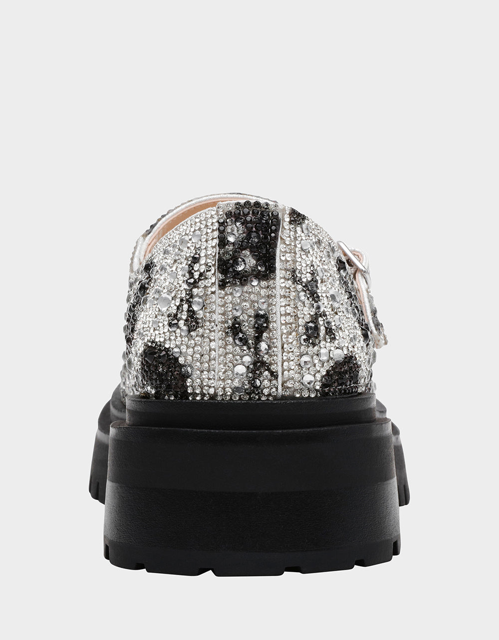 Rhinestone Mary Jane Loafers with Lug Sole & Buckle Closure | RICO Silver