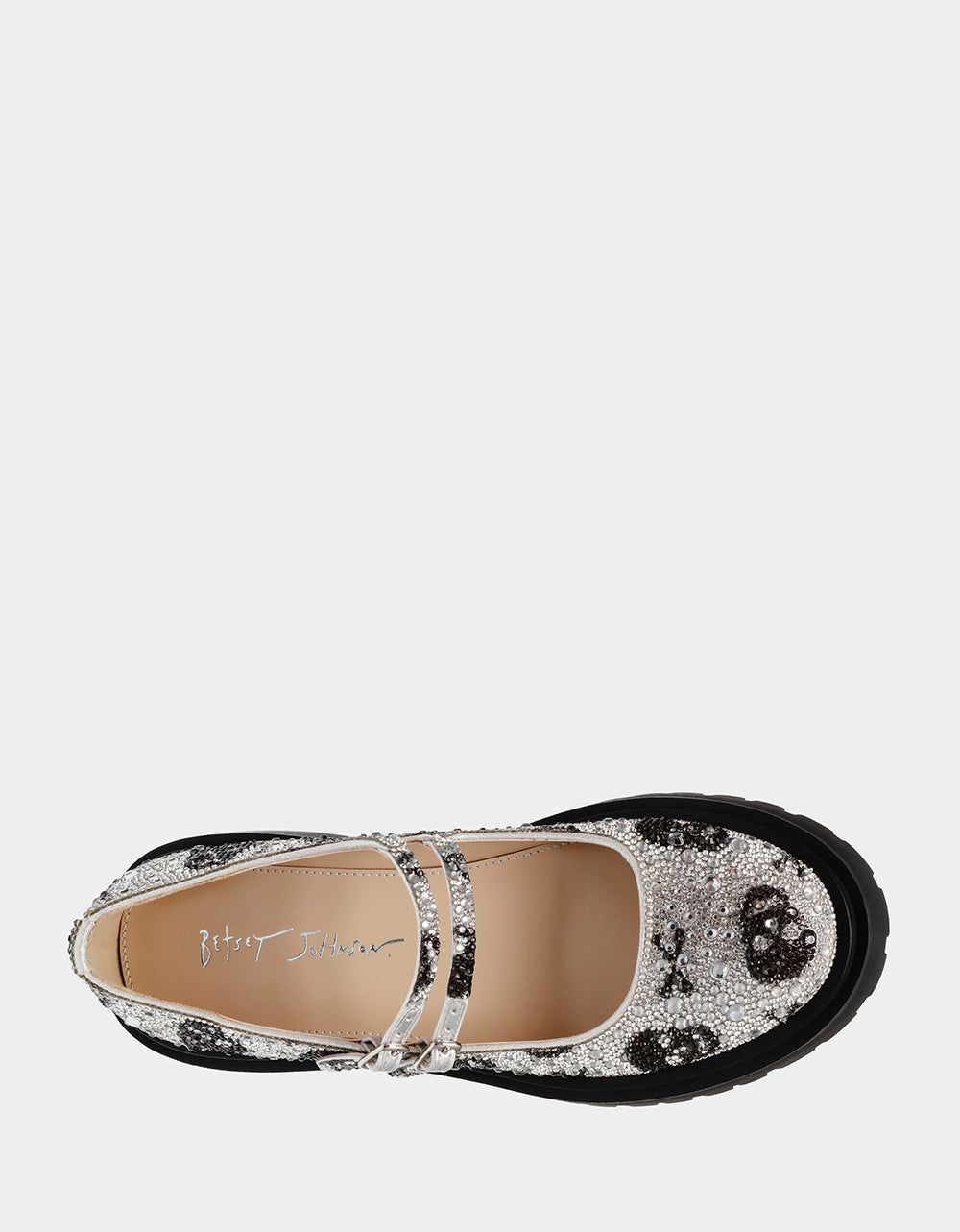 Rhinestone Mary Jane Loafers with Lug Sole & Buckle Closure | RICO Silver