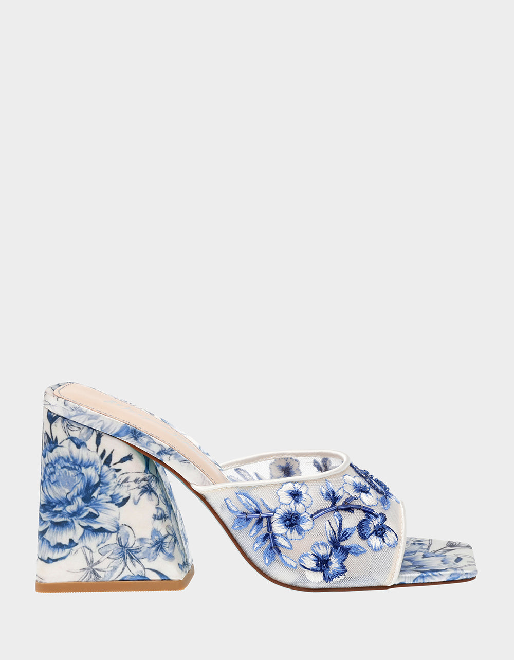 Blue Floral Slip-On Heels with Block Heel | ROO