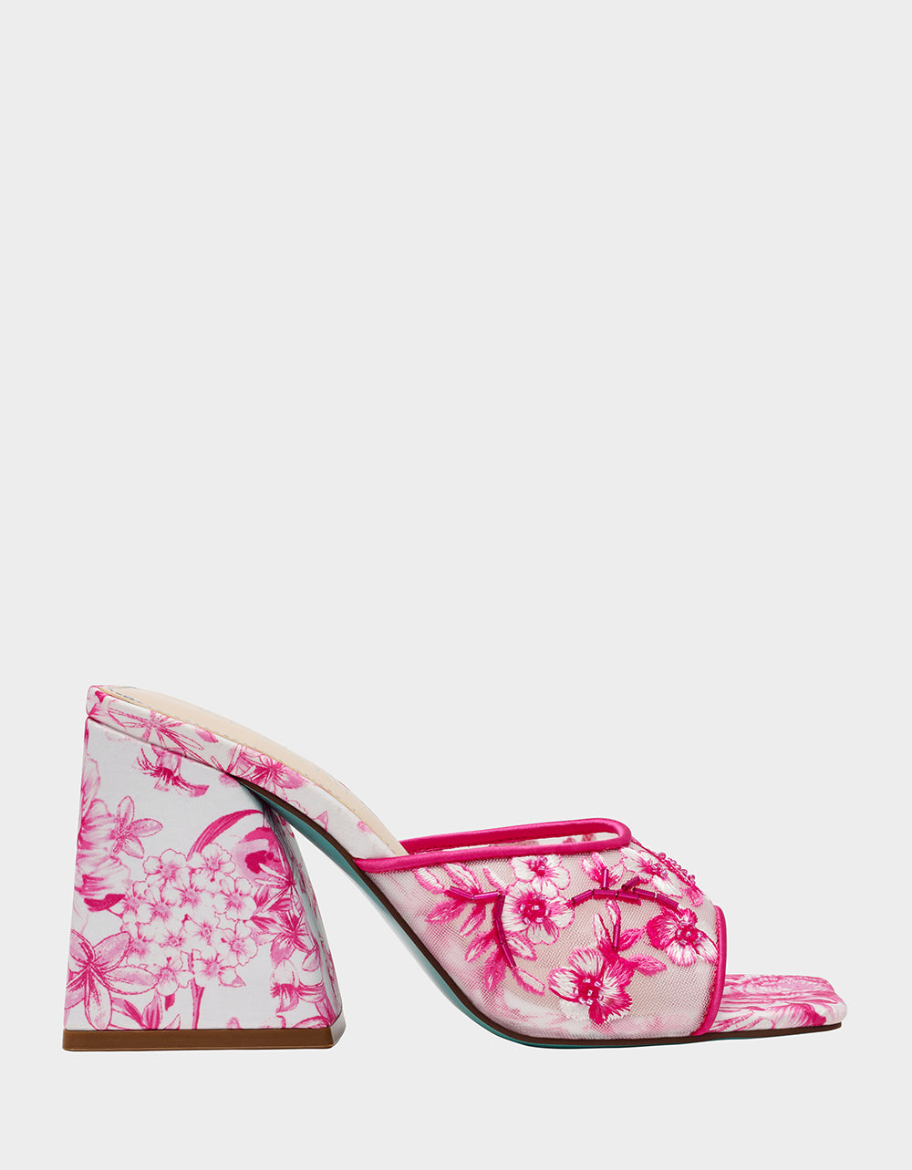 Fuchsia Floral Slip-On Heels with Block Heel | ROO