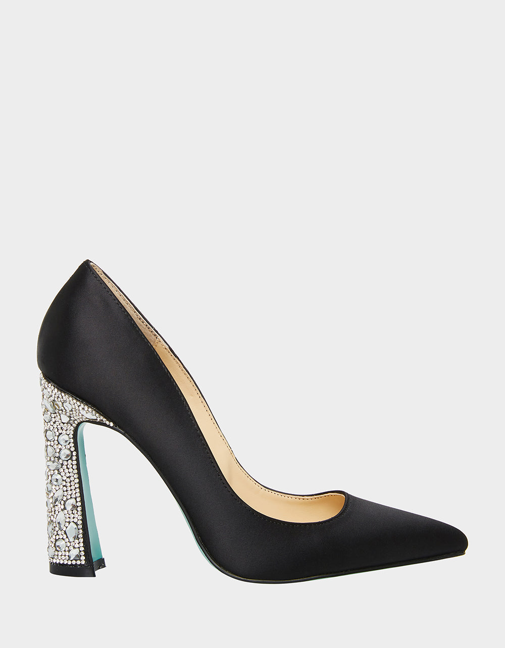 Black Satin Rhinestone Heels with 4-Inch Heel | RE:LUV