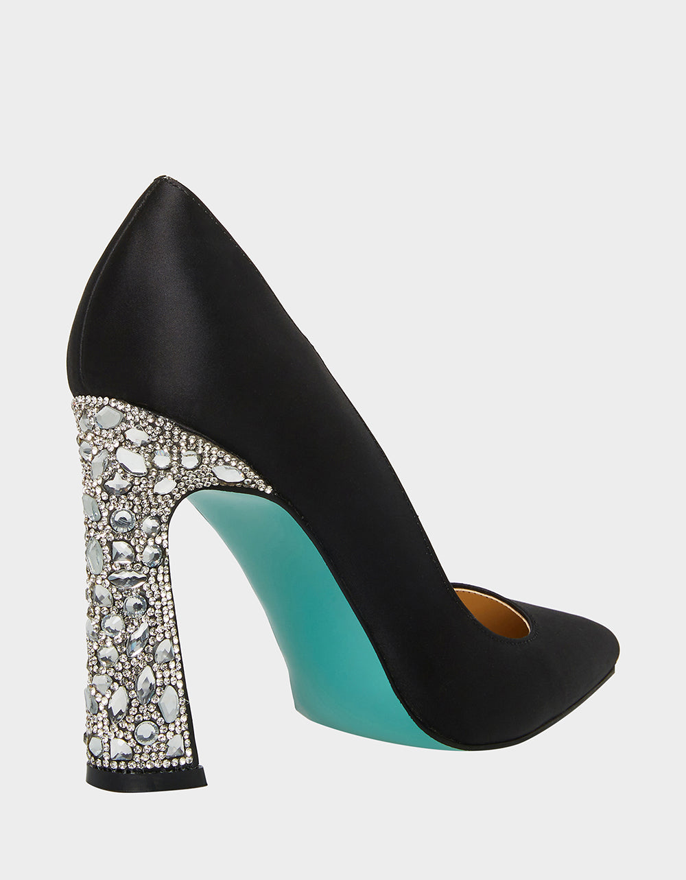 Black Satin Rhinestone Heels with 4-Inch Heel | RE:LUV