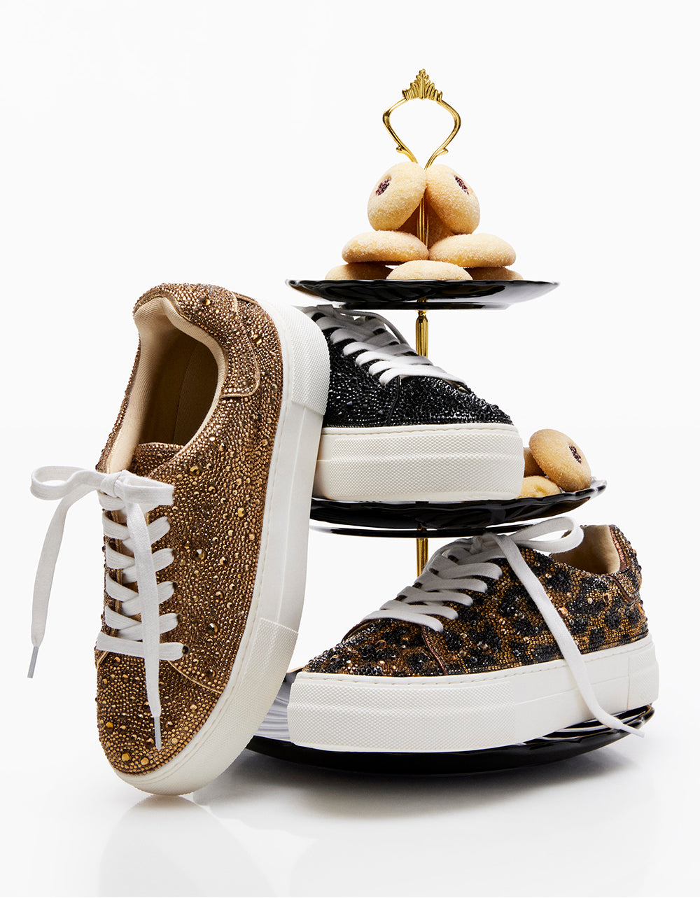 Sparkly Gold Rhinestone Sneakers for Women | SIDNY Platform Shoes