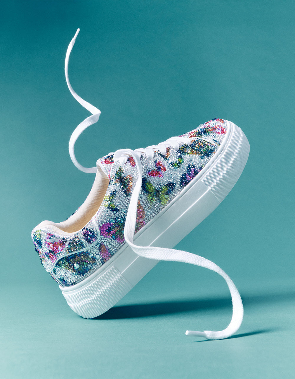 Rhinestone Platform Sneakers for Women | SIDNY Silver Butterfly