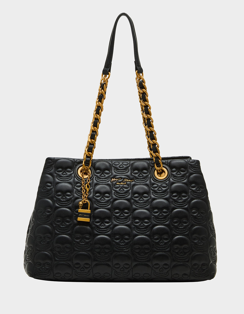 Quilted Skull Print Tote Bag with Lock Charm | SKELE-TEASE