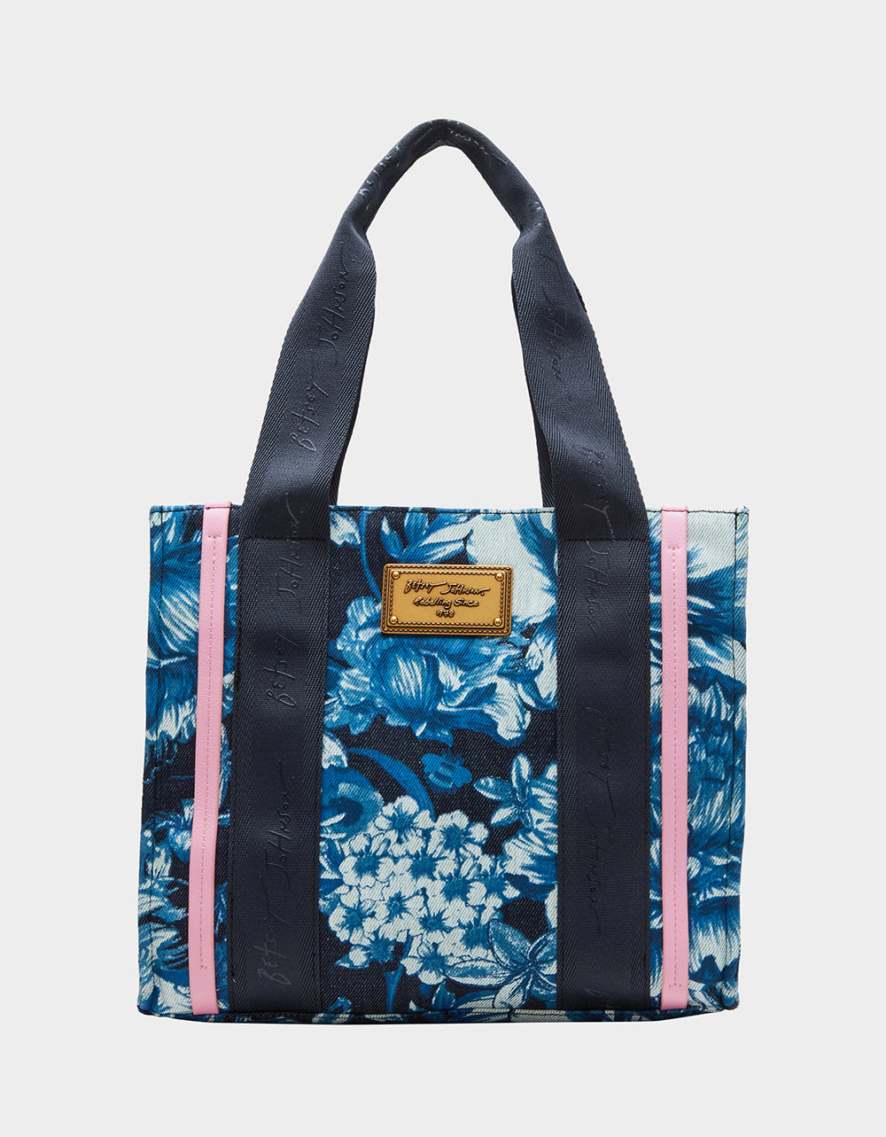 Small Denim Tote Bag with Crossbody Strap | Blue Floral Design