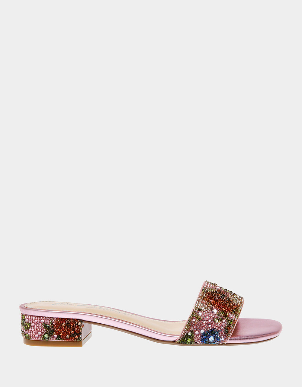 Rhinestone Slip-On Sandals with Low Heel for Comfort | SUNNY FLORAL