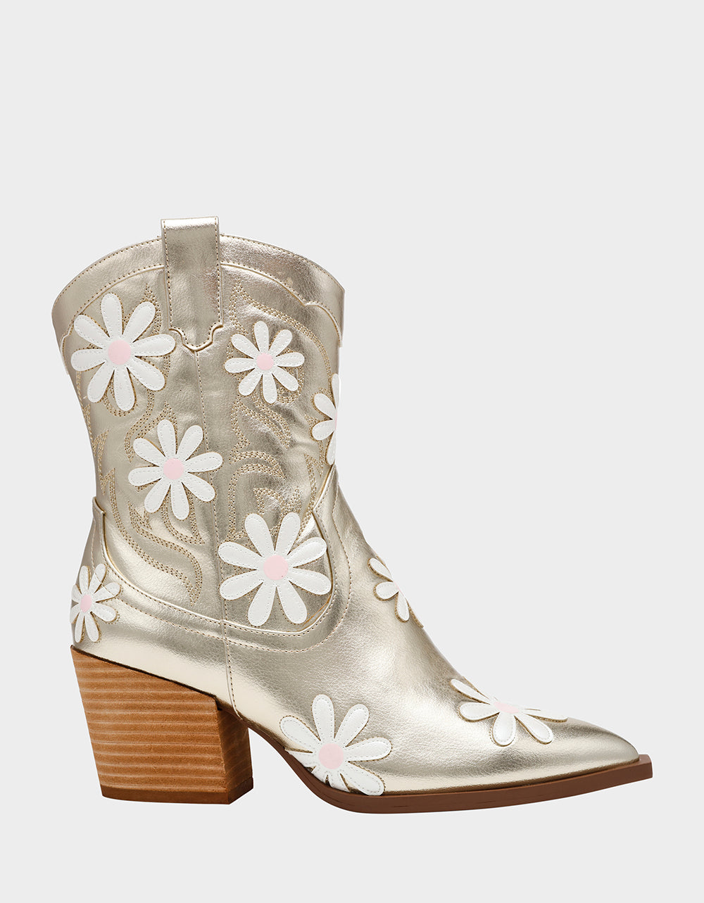 Metallic Western Boots with Daisies & 2.5" Heel | TEDDYY GOLD