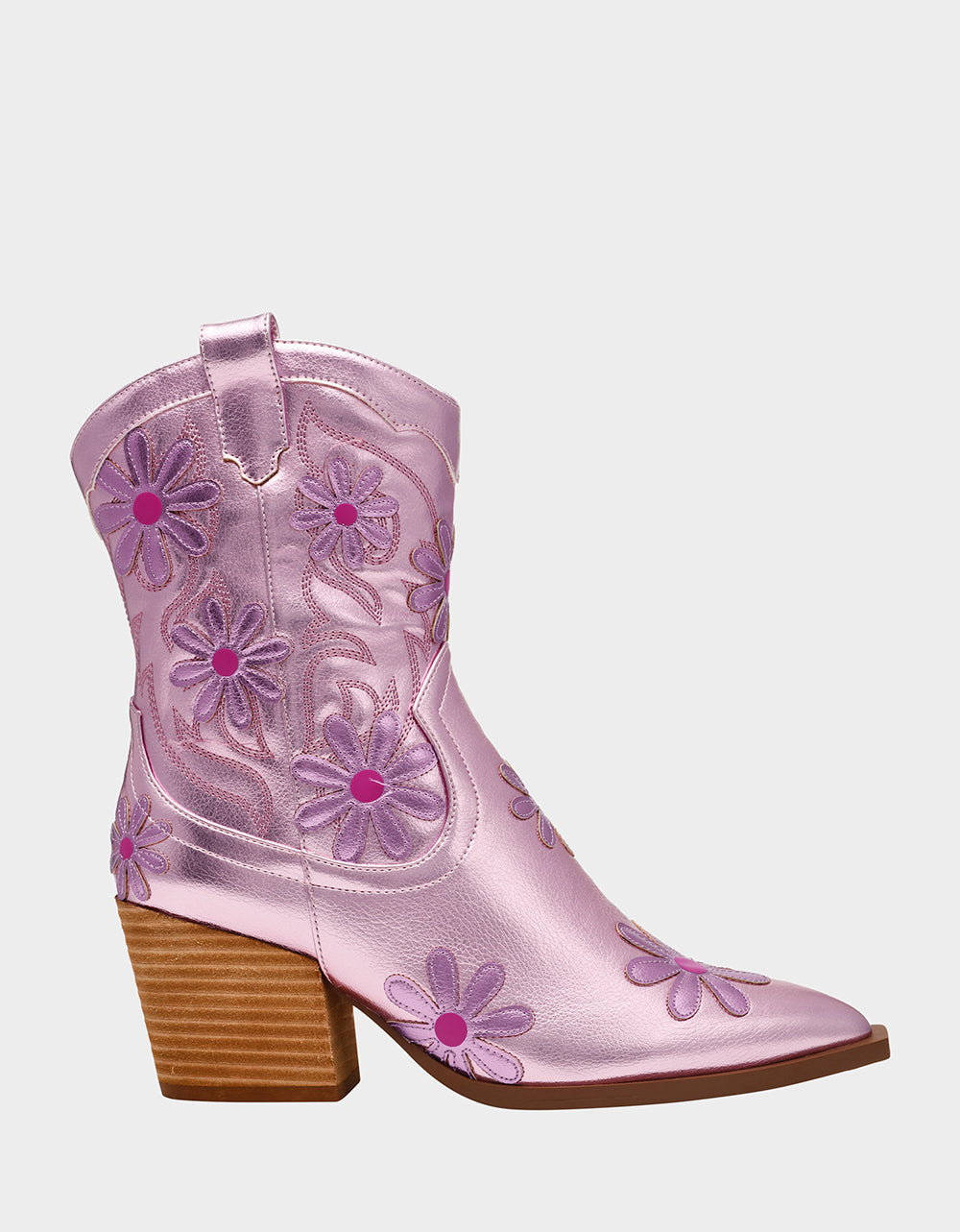 Pink Metallic Western Boots with Daisies | TEDDYY by Betsey Johnson