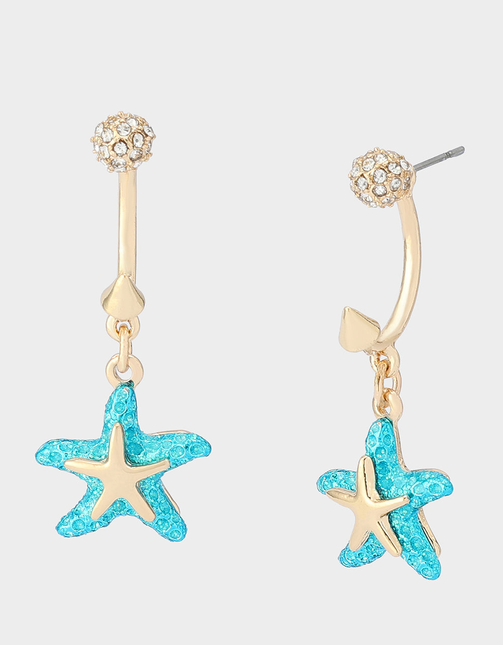 Blue Starfish Barbell Earrings with Crystal Studs | Mermaid Jewels