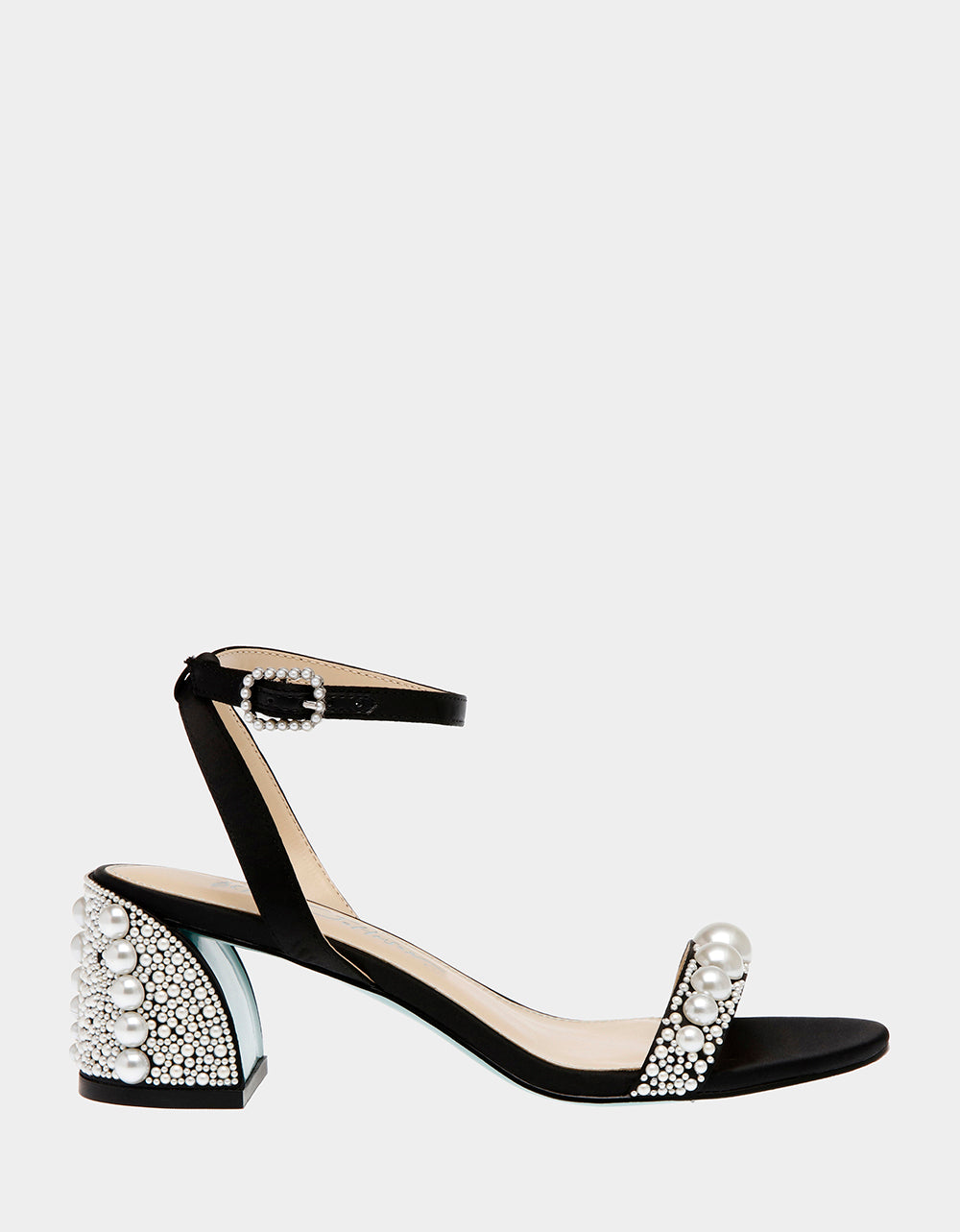 Pearl Embellished Flared Block Heel Sandals | TINA Black