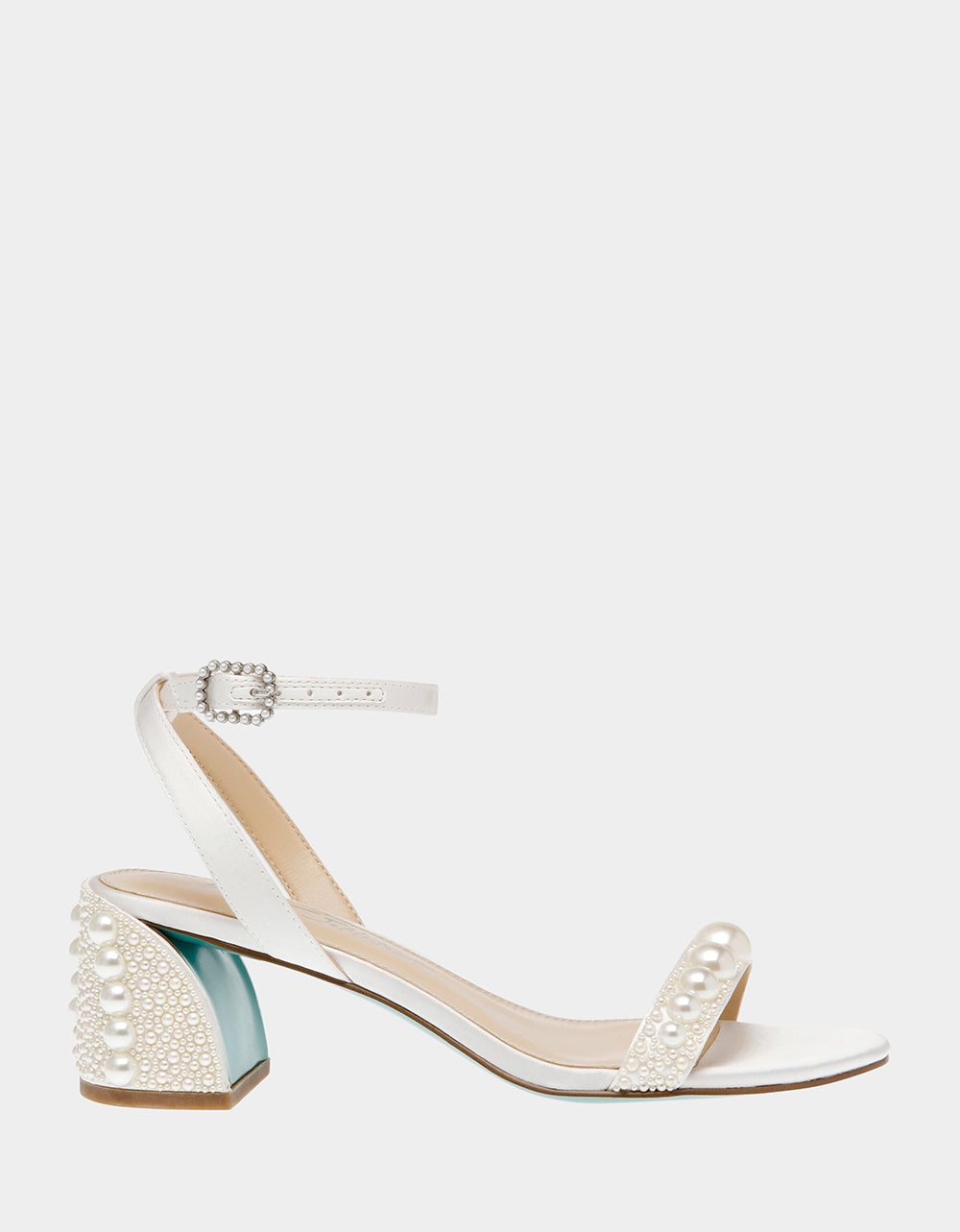 Pearl Embellished Flared Block Heel Sandals | TINA IVORY