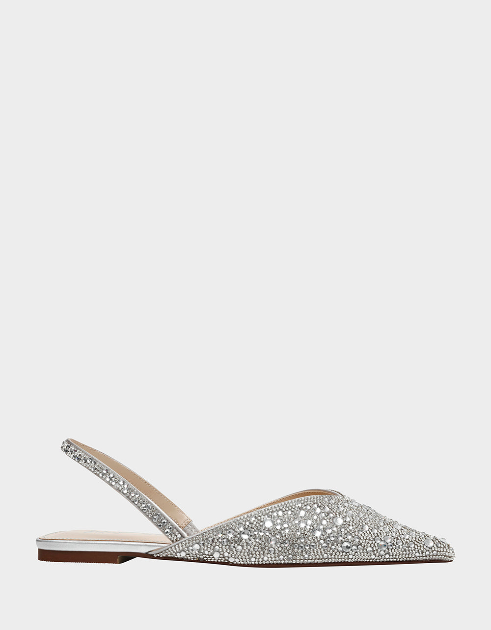 Pointed Toe Slingback Ballet Flats with Stones | VANCE Silver
