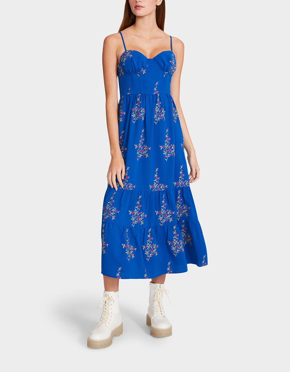 Vintage Floral Bustier Midi Dress in Royal Blue | RE:LUV