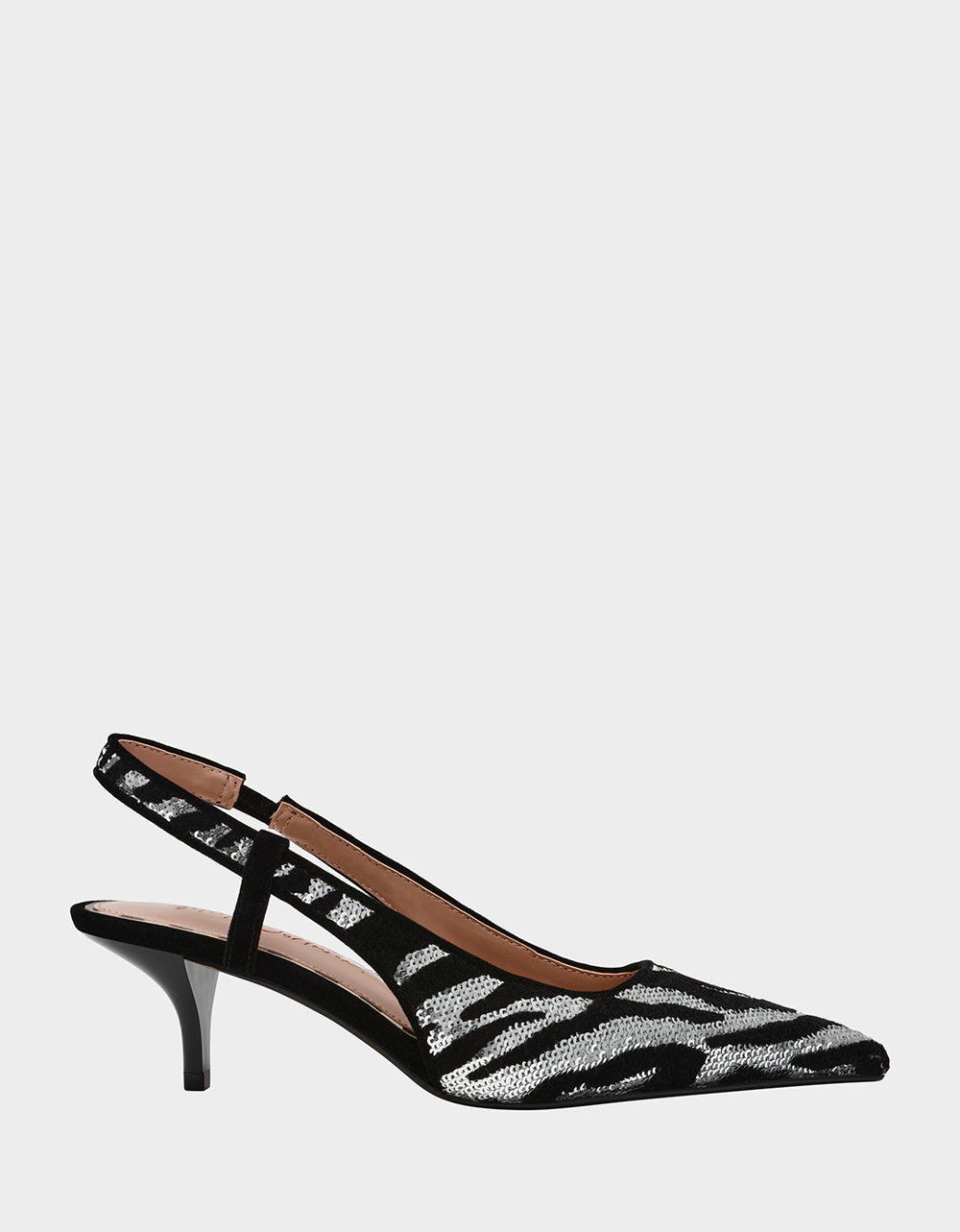 Zebra Kitten Heel Slingback with Sequins | WILLAH Black