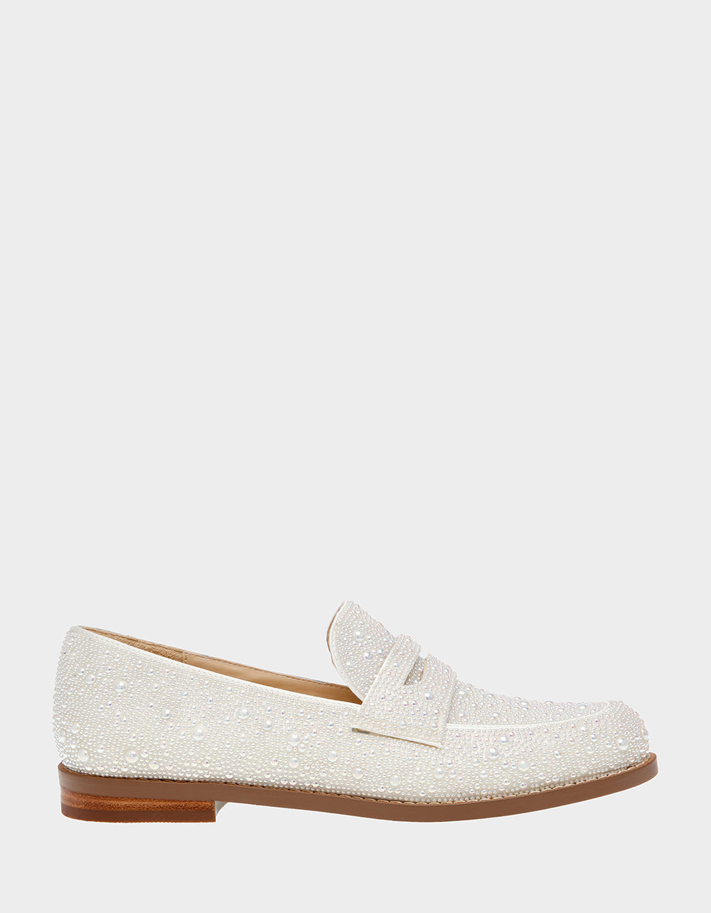 Pearl Embellished Loafers with Rhinestones | ARON Ivory