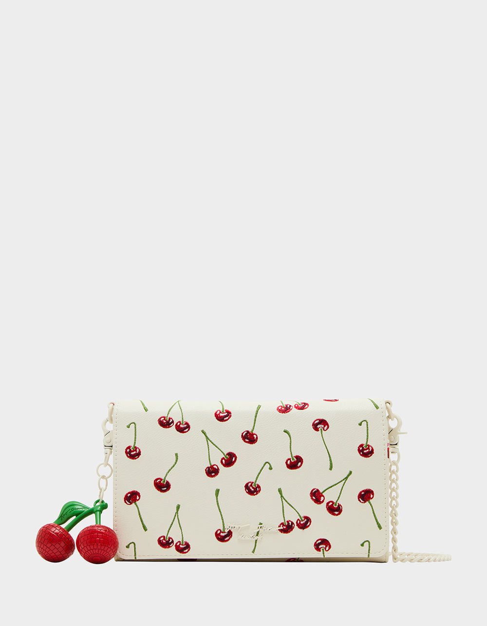 Cream Cherry-Themed Wallet on Chain with Card Slots | Betsey Johnson