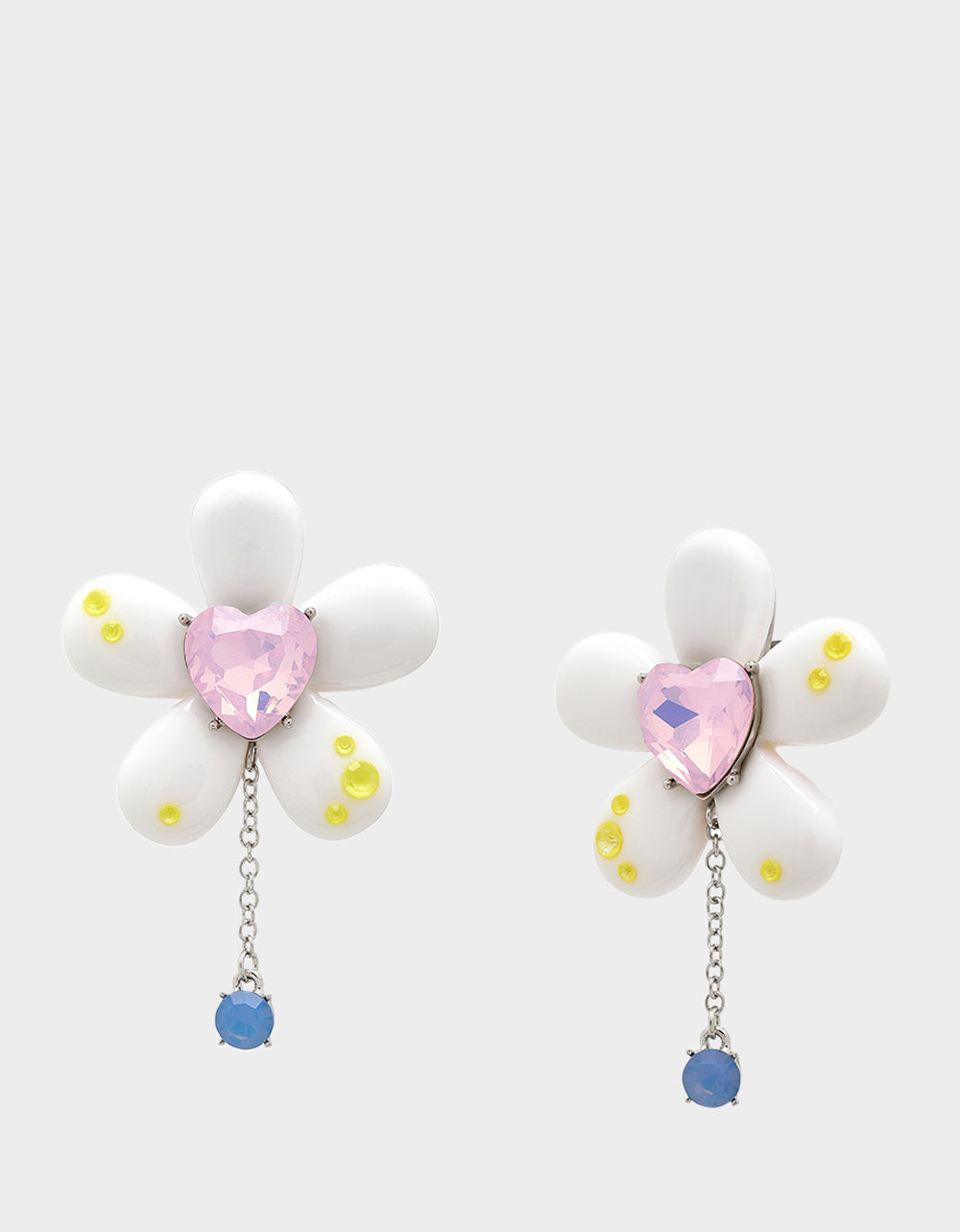 Large Daisy Post Earrings with Pink Heart & Chain | Betsey Johnson
