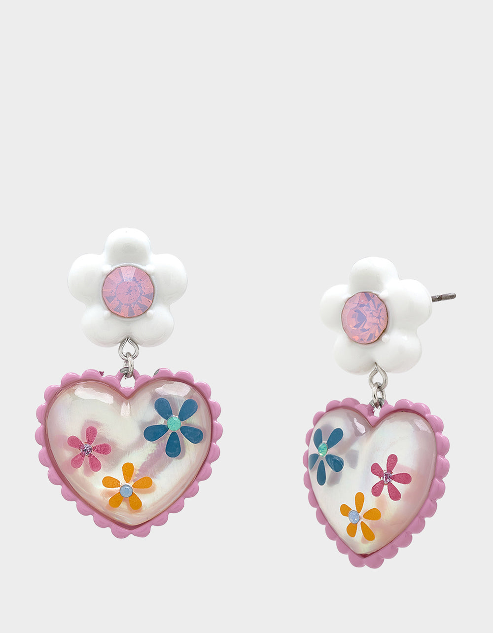 Flower Heart Drop Earrings with Daisy Stud | Betsey Johnson