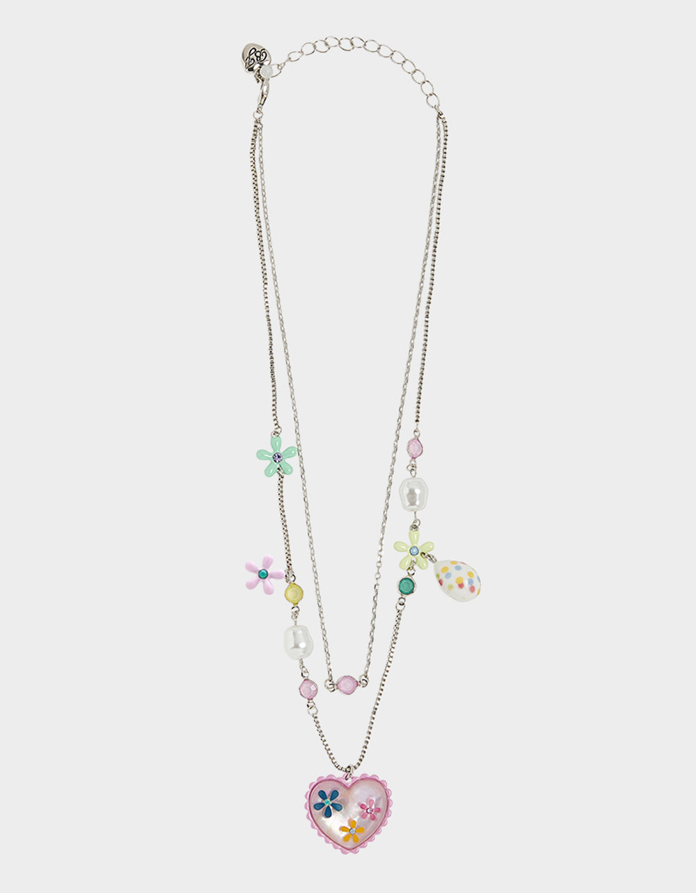 Layered Flower Heart Necklace with Adjustable Lobster Clasp | Betsey Johnson