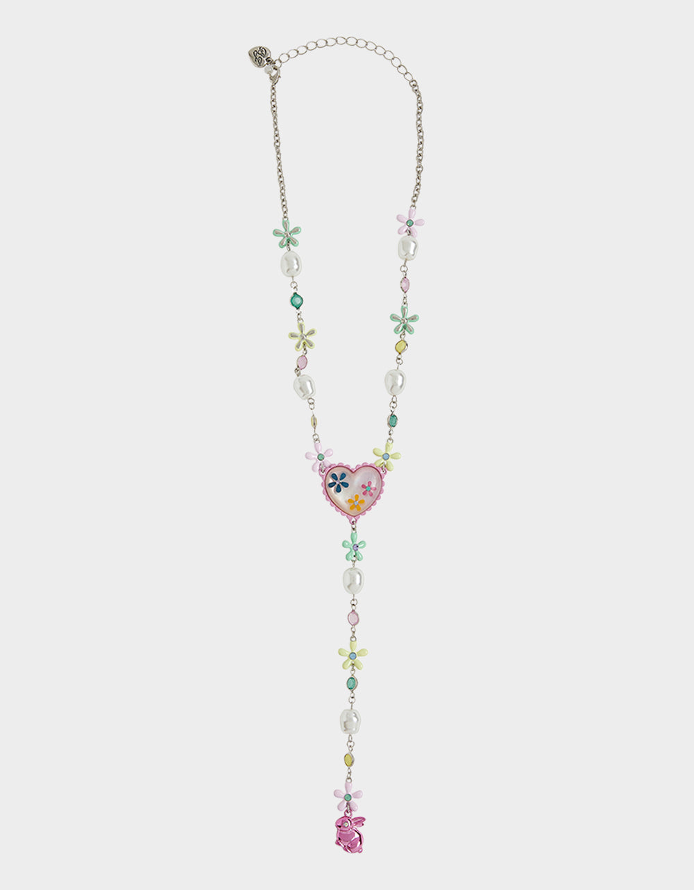 Y-Shaped Flower & Bunny Necklace with Pearls | Betsey Johnson