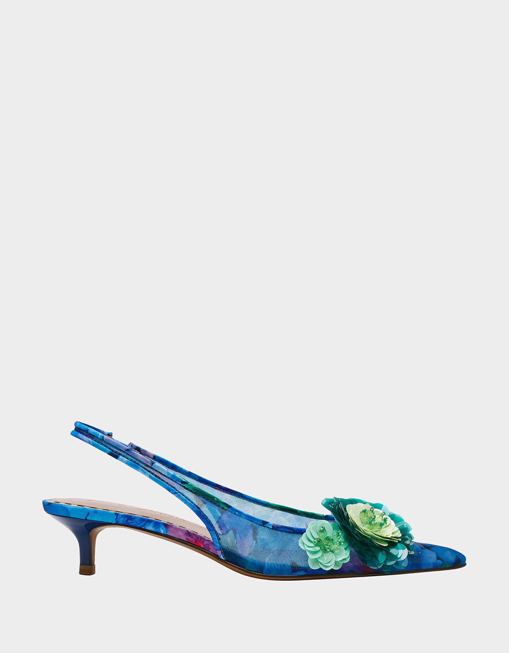 Floral Slingback Kitten Heels with 3D Flowers | Audree Blue