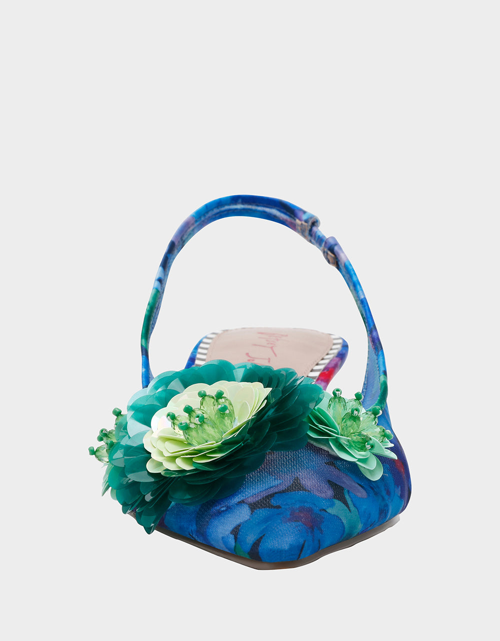 Floral Slingback Kitten Heels with 3D Flowers | Audree Blue