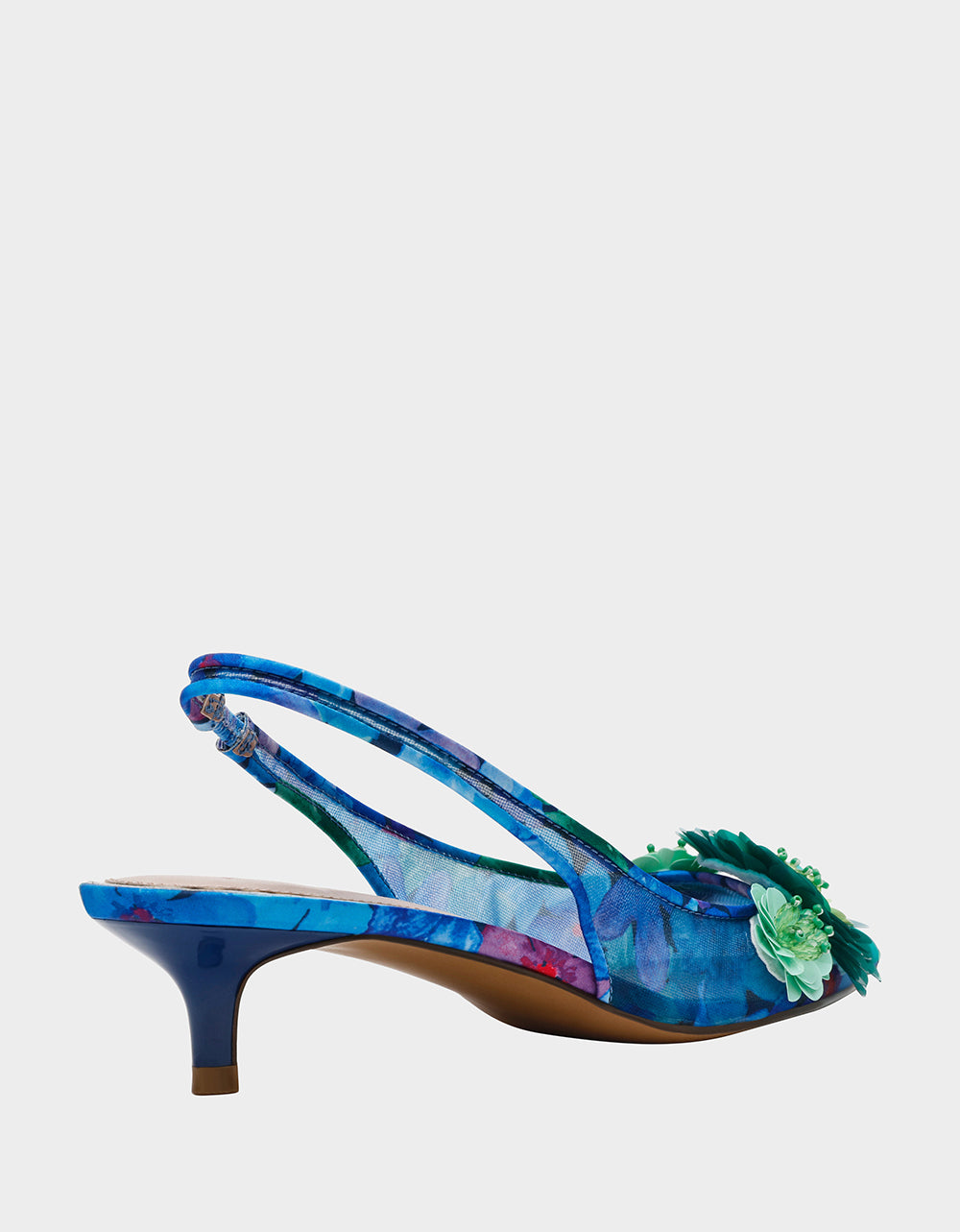 Floral Slingback Kitten Heels with 3D Flowers | Audree Blue