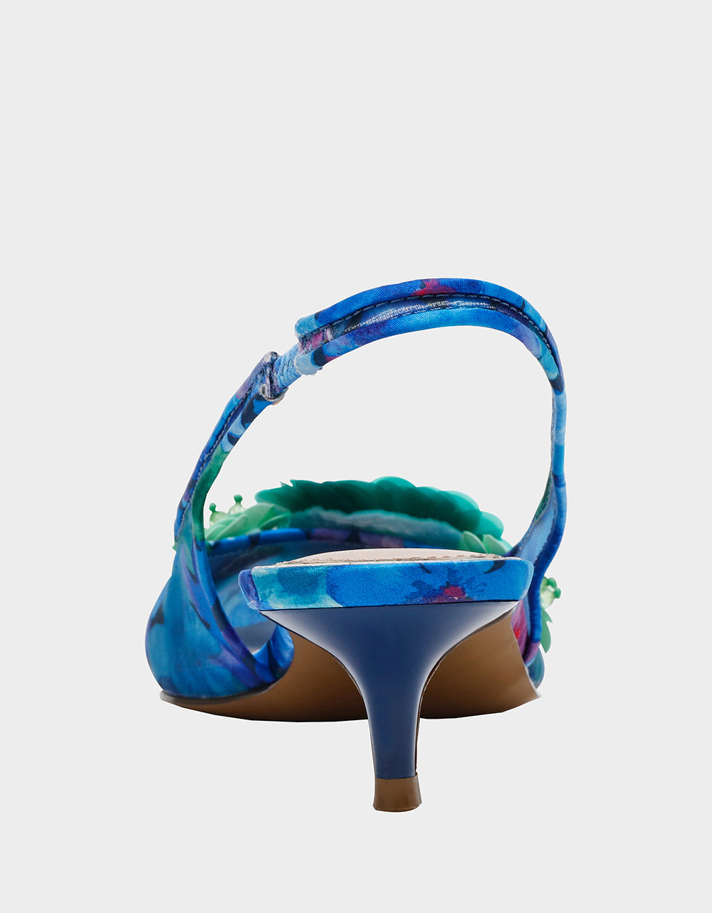 Floral Slingback Kitten Heels with 3D Flowers | Audree Blue