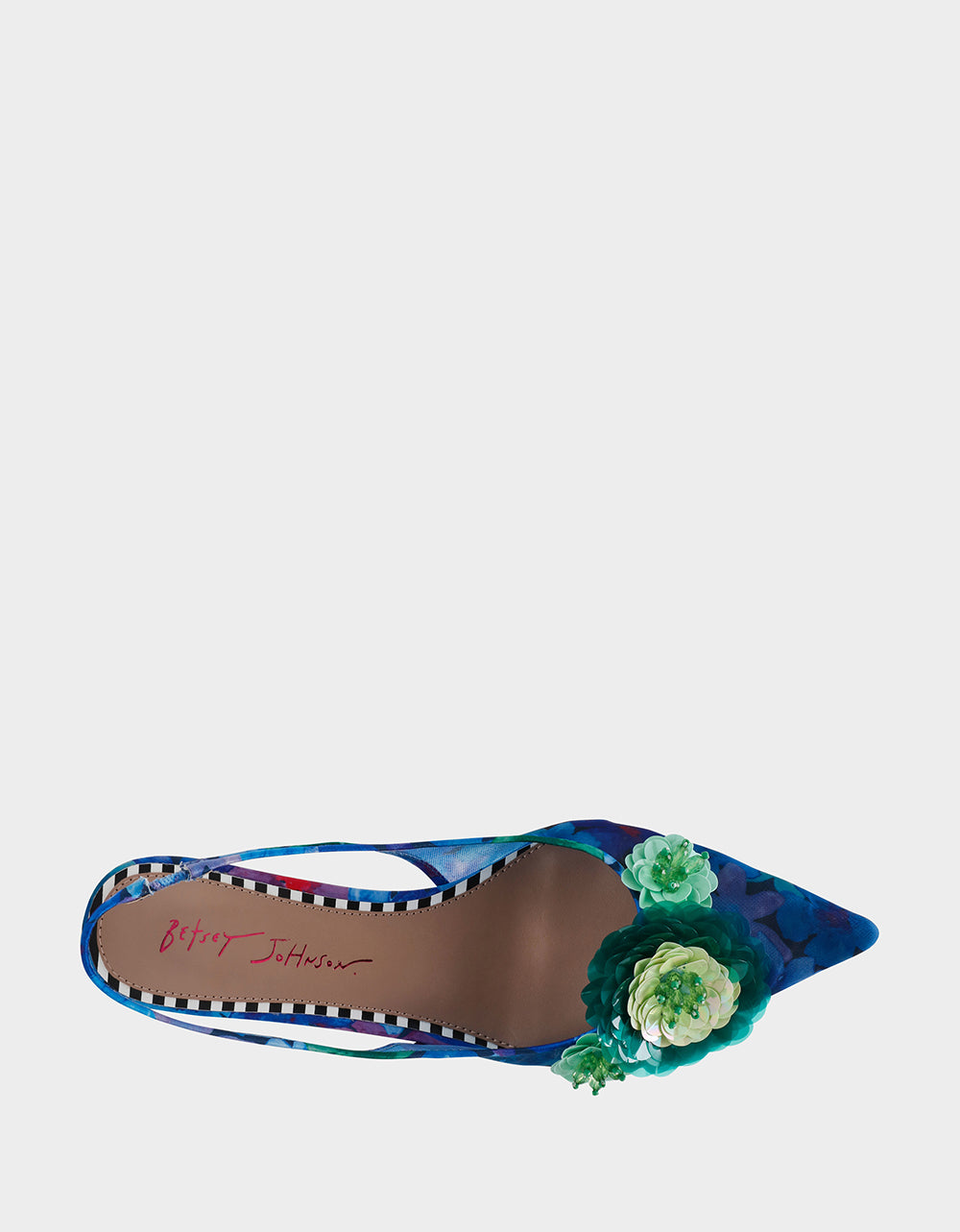 Floral Slingback Kitten Heels with 3D Flowers | Audree Blue