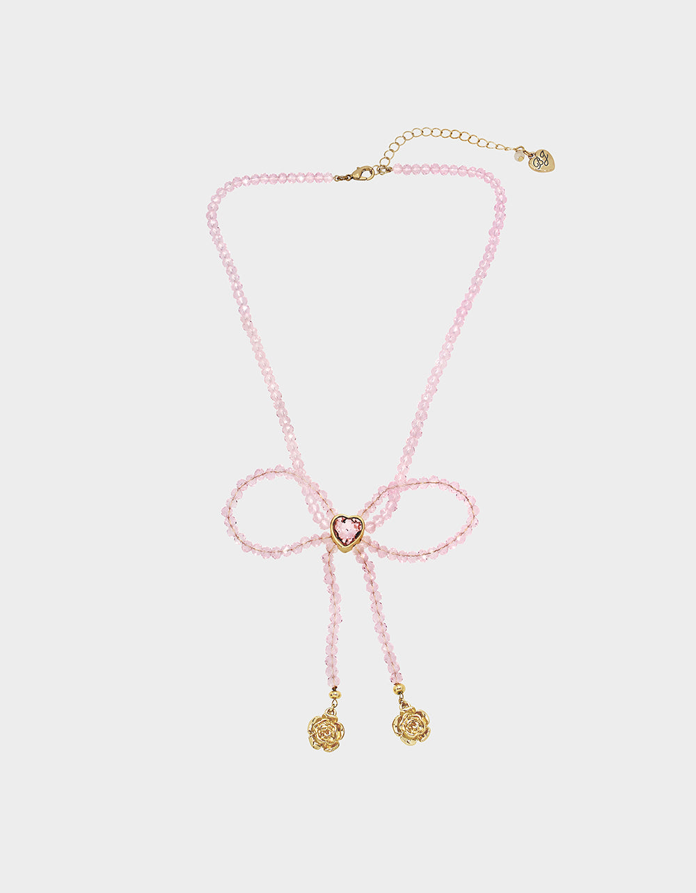 Pink Crystal Bow Pendant Necklace with Rose Charms | Sweetheart Swoon