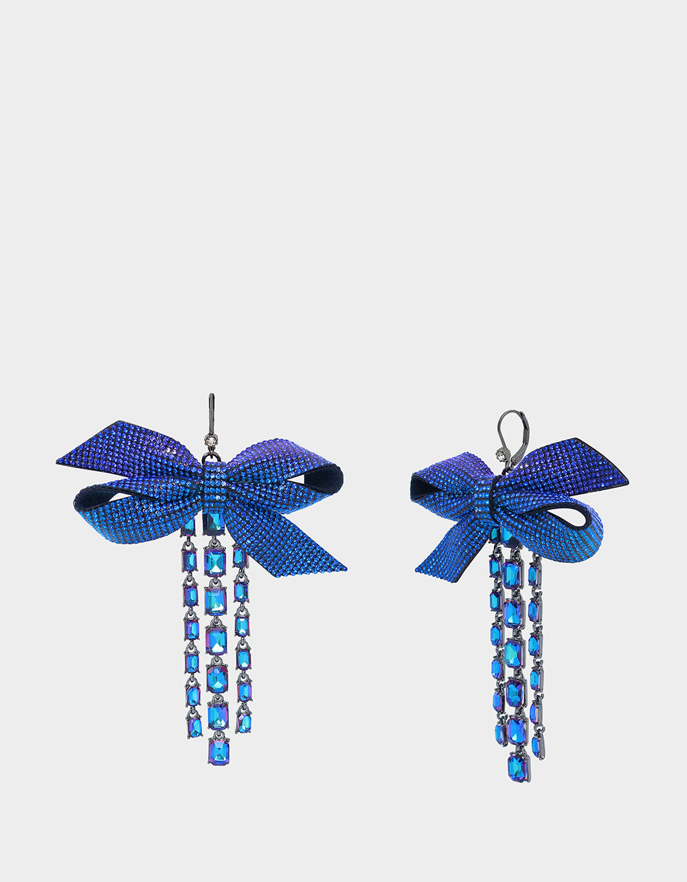 Blue Bow Drop Earrings with Pavé & Emerald Stone | Lever Back