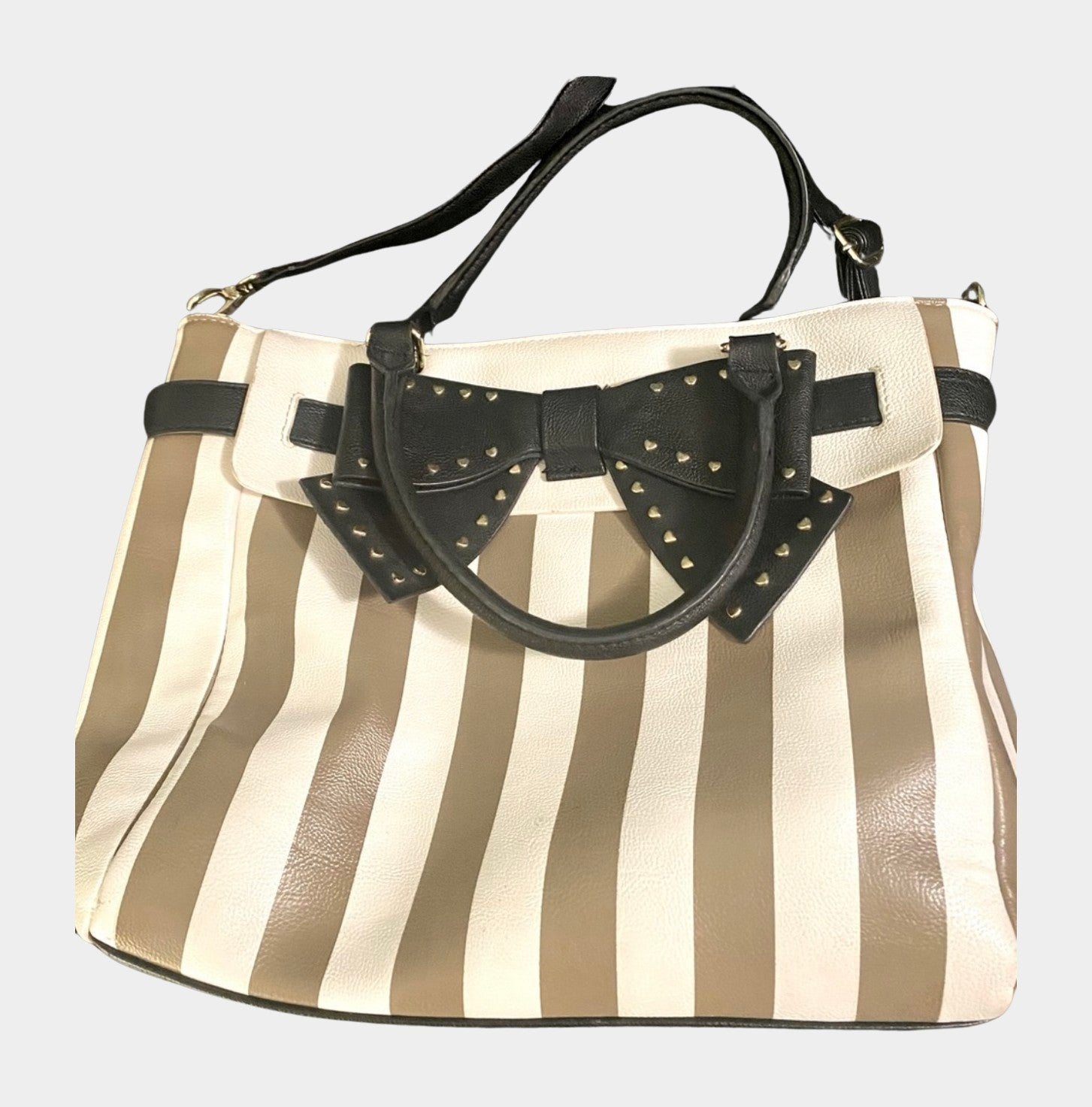 Striped Crossbody Tote Bag with Belted Bow & Zipper Pockets | RE:LUV
