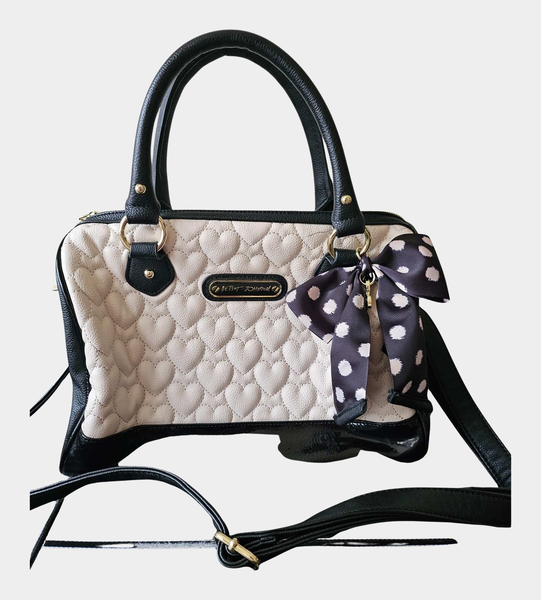 Quilted Heart Print Handbag in Black & White | Betsey Johnson RE:LUV