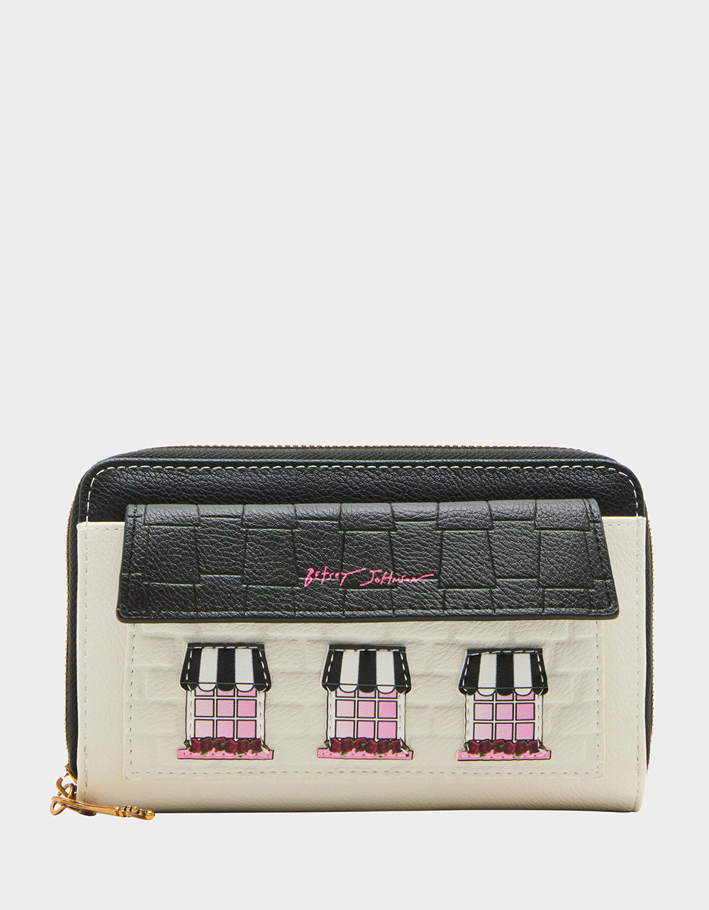 Black & White Wallet with 10 Card Slots & Zippered Section | House of Betsey