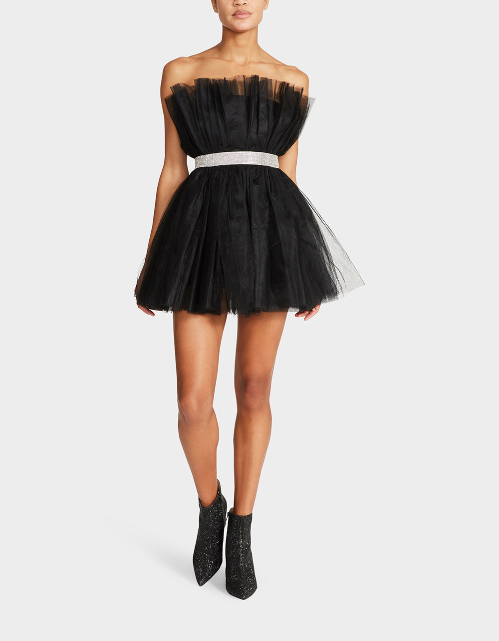 Black Tulle Mini Dress with Rhinestone Belt | Betseys Bling