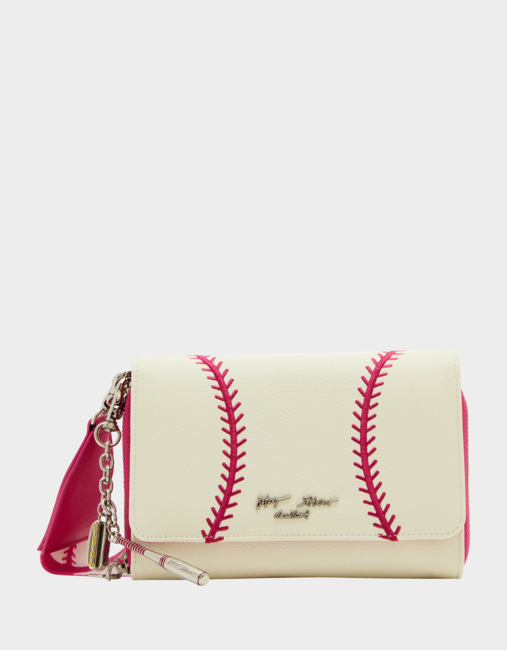 White Baseball-Themed Wallet on Chain with Crossbody Strap | HOME RUN