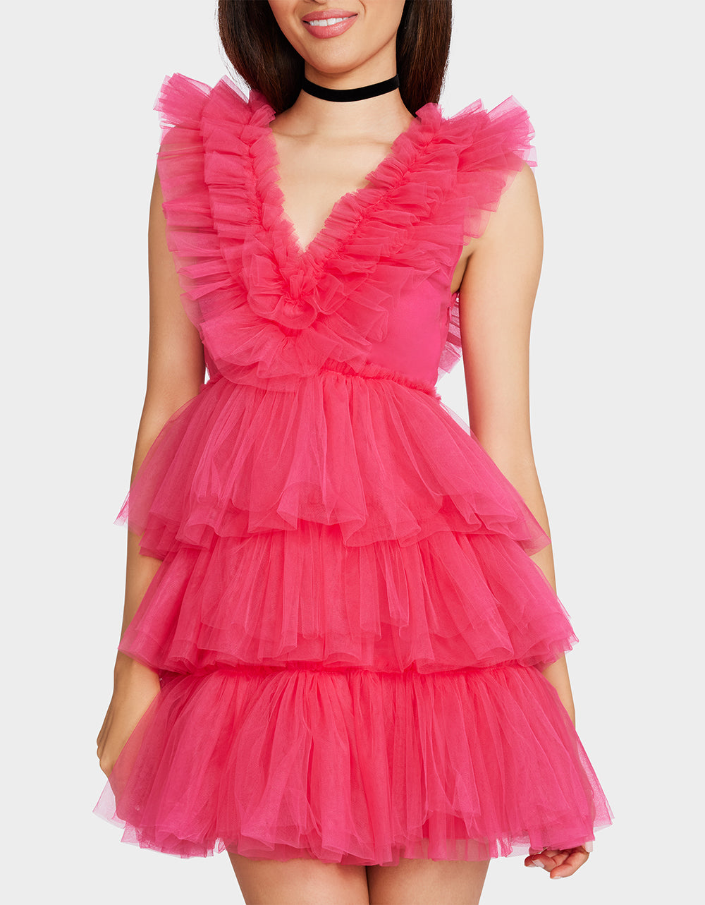 Hot Pink Tiered Tulle Mini Dress for Night Out | Betsey Johnson