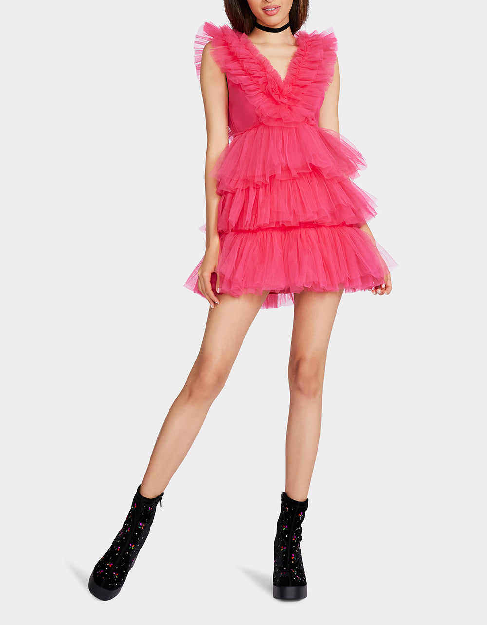 Hot Pink Tiered Tulle Mini Dress for Night Out | Betsey Johnson