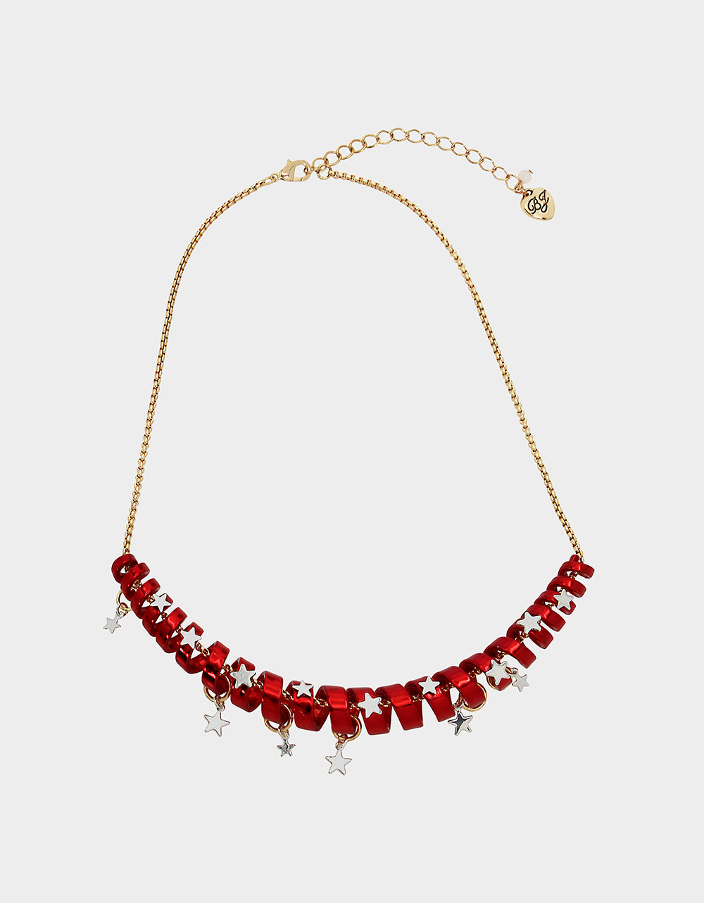 Red Ribbon Coil Necklace with Starry Details | Betseys Holiday