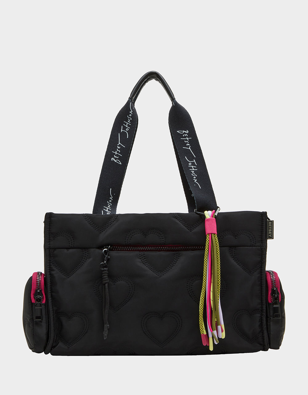 Quilted Hearts Nylon Satchel with Bungee Strap | Betsey Johnson