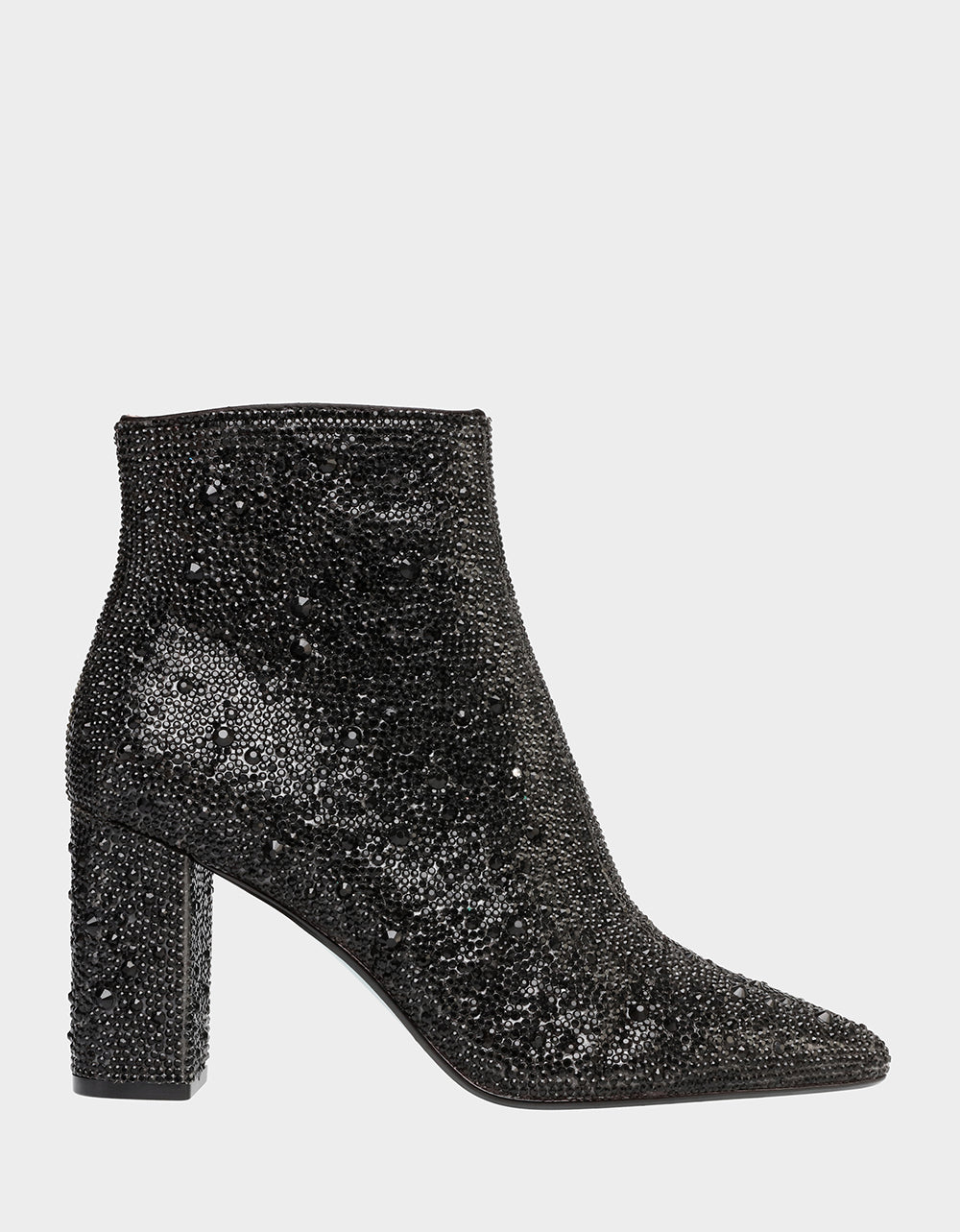 Rhinestone Ankle Booties with Block Heel & Side Zipper | CADY Black
