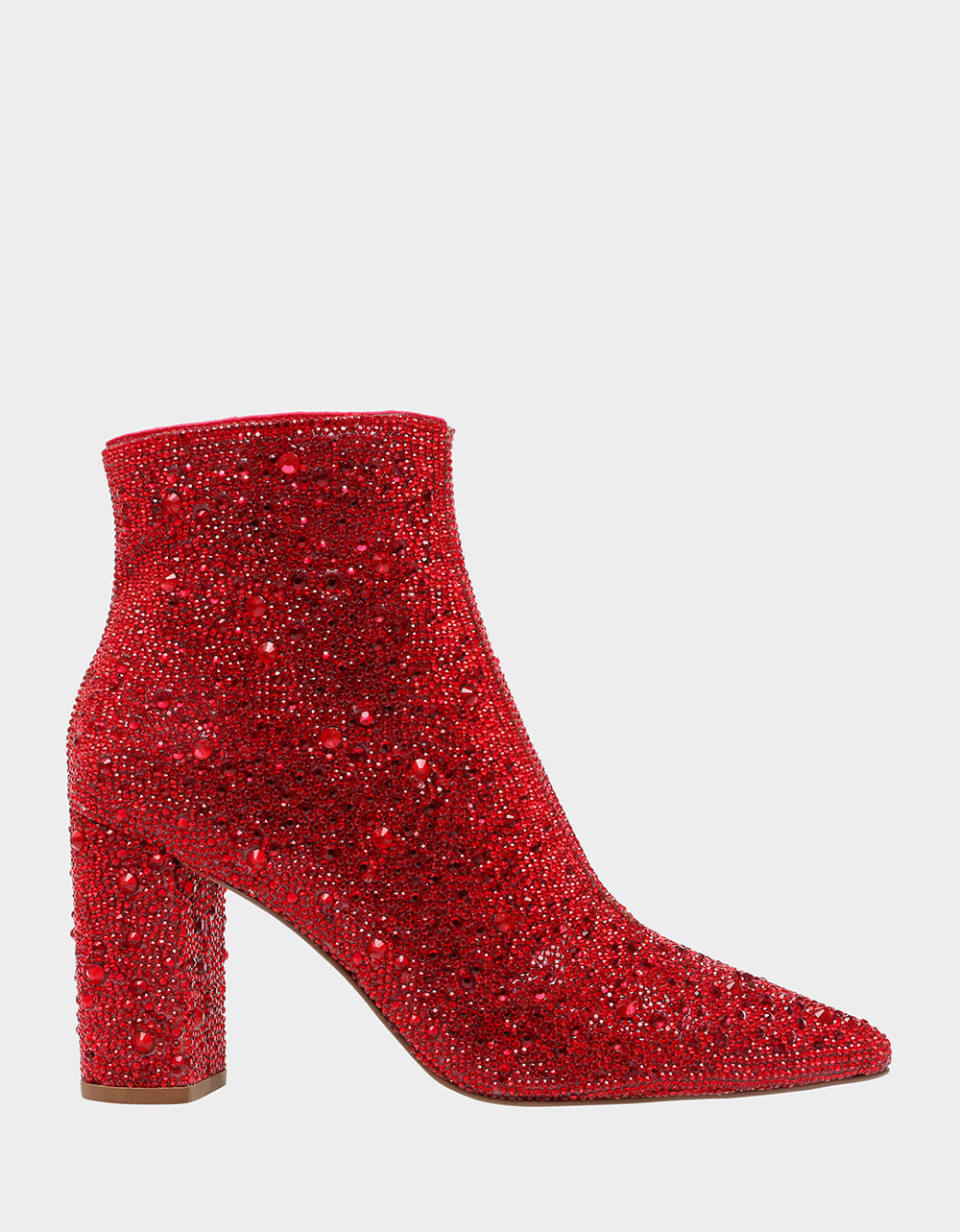 Rhinestone Sparkly Ankle Booties with Block Heel | CADY RED